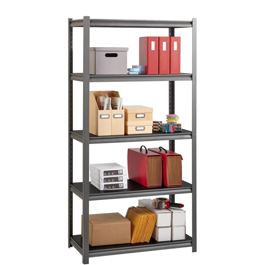 Lorell Iron Horse 3200 lb Capacity Riveted Shelving - 5 Shelf(ves) - 72" Height x 36" Width x 18" Depth - 30% Recycled - Black - Steel, Laminate - 1 Each. Picture 11