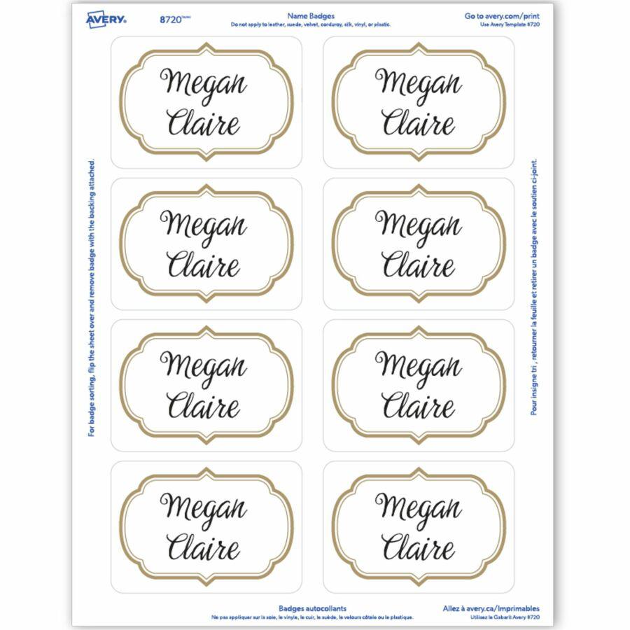Avery&reg; Self-Adhesive Removable Name Tag Labels with Gold Metallic Border - 120 / Pack - 2.33" Holding Width x 3.38" Holding Height - Rectangular Shape - Flexible, Self-adhesive, Removable, Printab. Picture 3