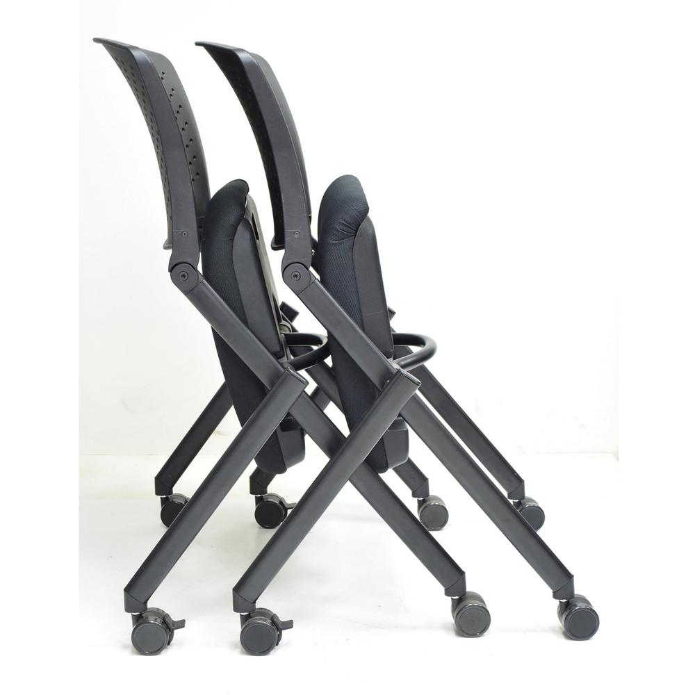 Lorell Upholstered Foldable Nesting Chairs - Black Fabric Seat - Black Plastic Back - Metal Frame - 2 / Carton. Picture 10