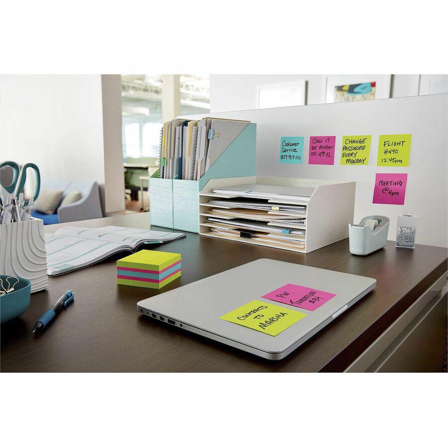 Post-it&reg; Super Sticky Notes Cube - 3" x 3" - Square - 360 Sheets per Pad - Guava, Acid Lime, Aqua Splash - Paper - Sticky, Recyclable - 1 / Pack. Picture 10