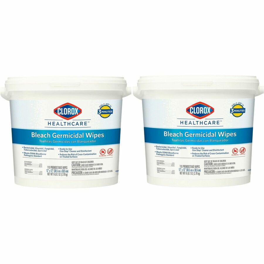 Clorox Healthcare Bleach Germicidal Wipes - Ready-To-Use Wipe - 110 / Canister - 2 / Carton - White. Picture 9