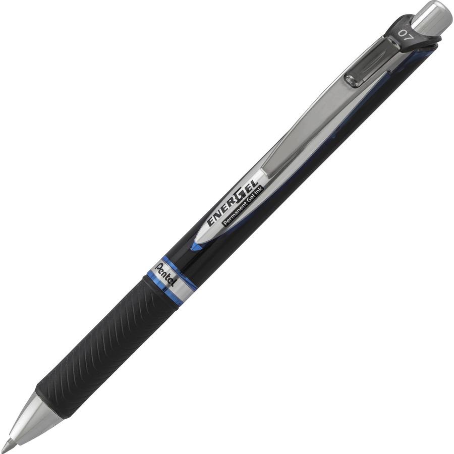 EnerGel PRO Retractable Liquid Gel Ink Pens - Medium Pen Point - 0.7 mm Pen Point Size - Refillable - Retractable - Blue Gel-based Ink - Black Stainless Steel Barrel - Metal Tip - 3 / Pack. Picture 2
