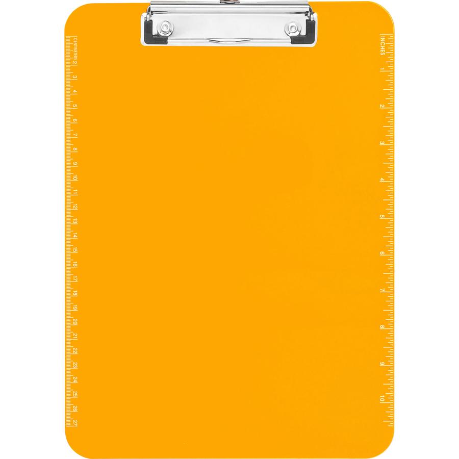 Business Source Flat Clip Clipboard - 9" x 12" - Plastic - Neon Orange - 6 / Bundle. Picture 3