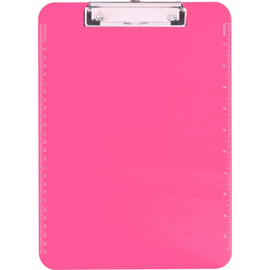 Business Source Flat Clip Clipboard - 9" x 12" - Plastic - Neon Pink - 6 / Bundle. Picture 6