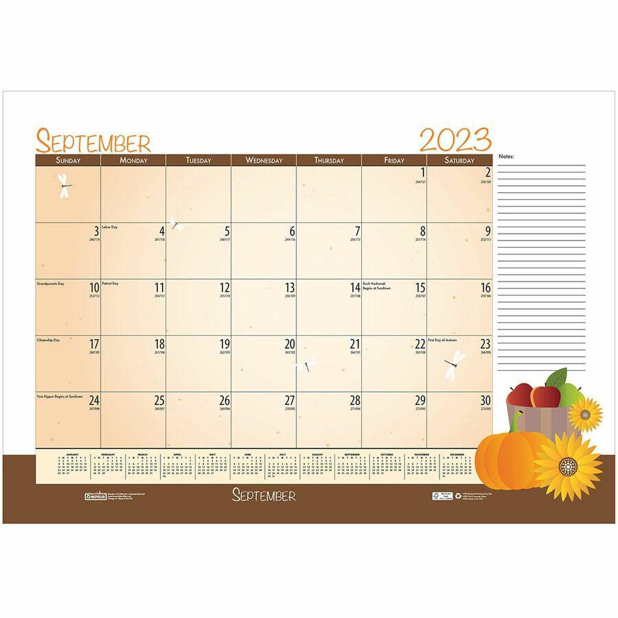 House of Doolittle Seasonal Holiday Academic Desk Pad - Academic - Julian Dates - Monthly - 12 Month - July 2023 - June 2024 - 1 Month Single Page Layout - Desk Pad - Black - Leatherette - 17" Height . Picture 21