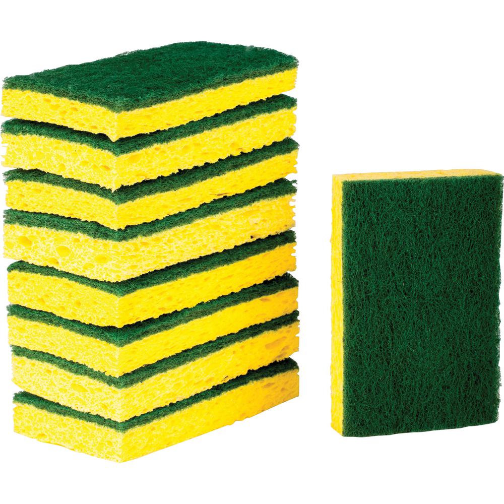 Scotch-Brite Heavy-Duty Scrub Sponges - 2.8" Height x 4.5" Width - 9/Pack - Yellow, Green. Picture 2