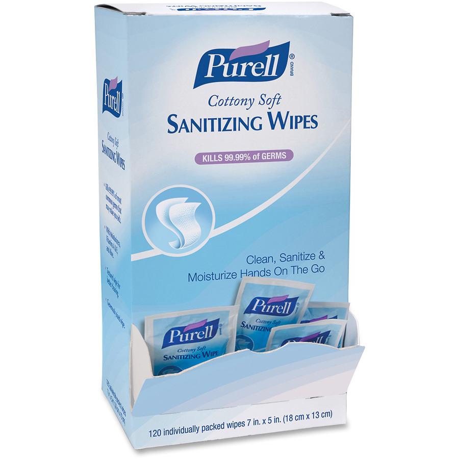 PURELL&reg; Cottony Soft Sanitizing Wipes - 5" x 7" - White - Soft, Moist, Textured, Individually Wrapped - For Hand - 120 Per Box - 12 / Carton. Picture 5
