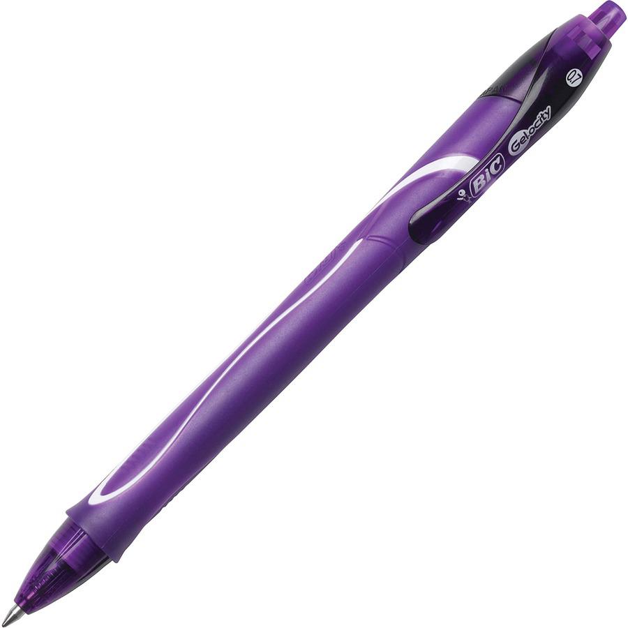 BIC Gel-ocity 0.7mm Quick Dry Gel Pen - Medium Pen Point - 0.7 mm Pen Point Size - Retractable - Purple Gel-based Ink - 1 Dozen. Picture 3
