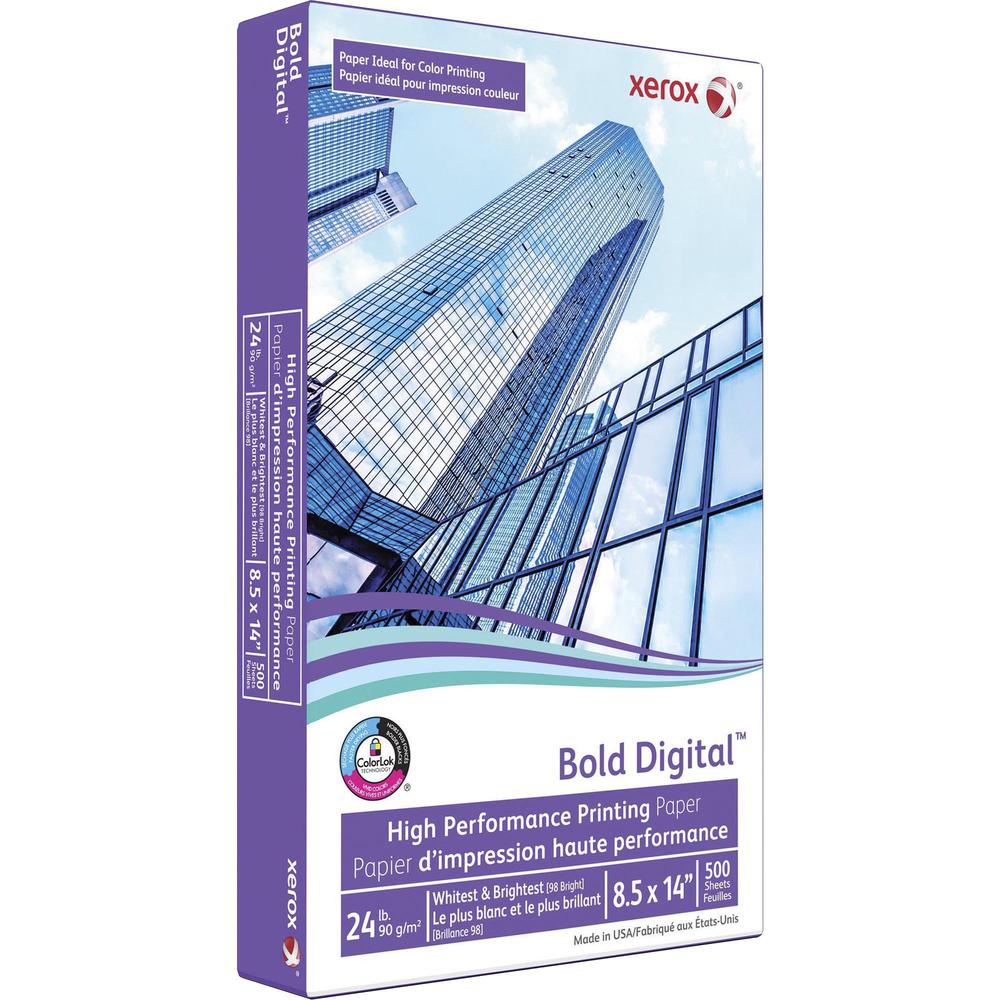 Xerox Bold Digital High Performance Paper - White - 98 Brightness - 8 1/2" x 14" - 24 lb Basis Weight - 500 / Ream - White. Picture 3