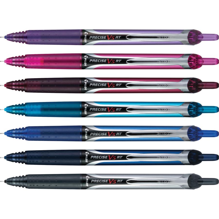 PRECISE V5 RT Premium Rolling Ball Pen - Extra Fine Pen Point - 0.5 mm Pen Point Size - Refillable - Retractable - Navy, Blue, Turquoise, Burgundy, Pink, Purple Liquid Ink - 7 / Pack. Picture 3