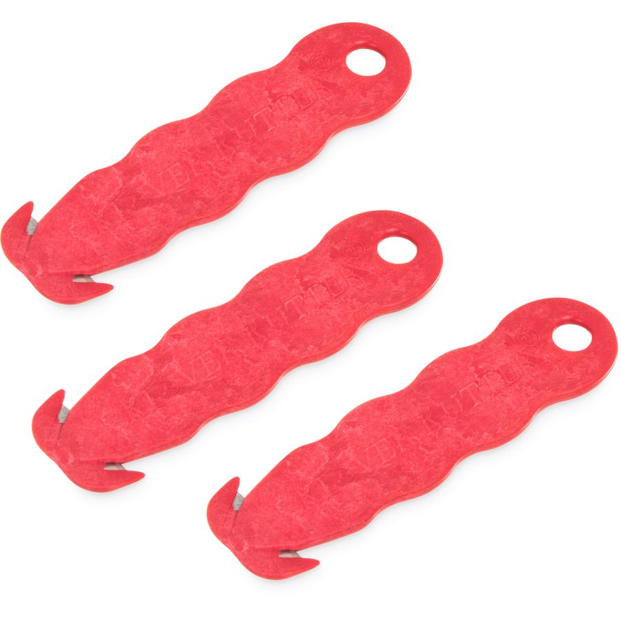 San Jamar Disposable Carton Opener - Stainless Steel Blade - Contoured Grip, Disposable, Dual Blade, Dishwasher Safe - Red - 0.5" Length - 3 / Pack. Picture 4