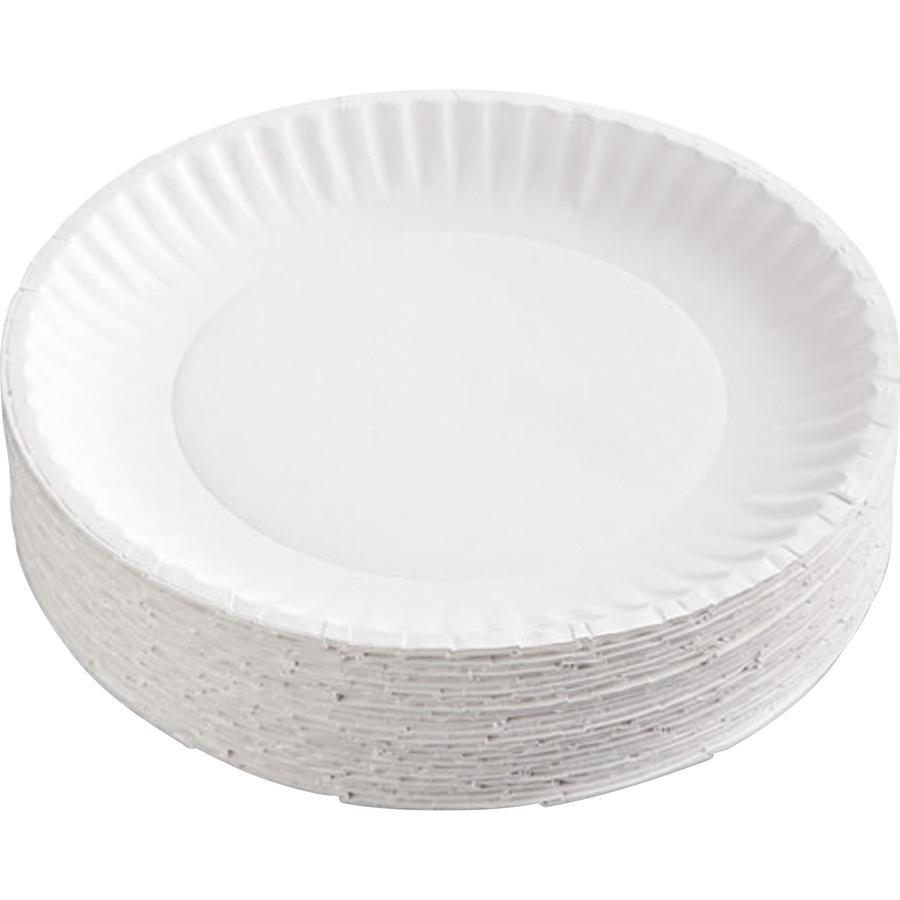 AJM 9" Dinnerware Paper Plates - 100 / Pack - Serving - Disposable - Microwave Safe - White - Paper Body - 10 / Carton. Picture 4
