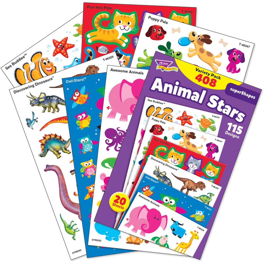 Trend Animal Fun Stickers Variety Pack - Fun, Animal Theme/Subject - Photo-safe, Non-toxic, Acid-free - 8" Height x 4.13" Width x 6.63" Length - Multicolor - 488 / Pack. Picture 4