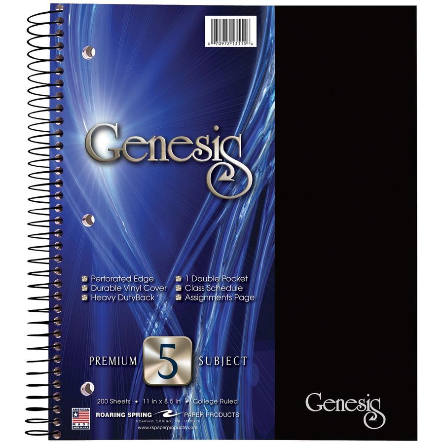 Roaring Spring Genesis 5-Subject Notebook - 200 Sheets - 400 Pages - Printed - Spiral Bound - Both Side Ruling Surface - Red Margin - 3 Hole(s) - 15 lb Basis Weight - 56 g/m&#178; Grammage - 11" x 9" . Picture 3