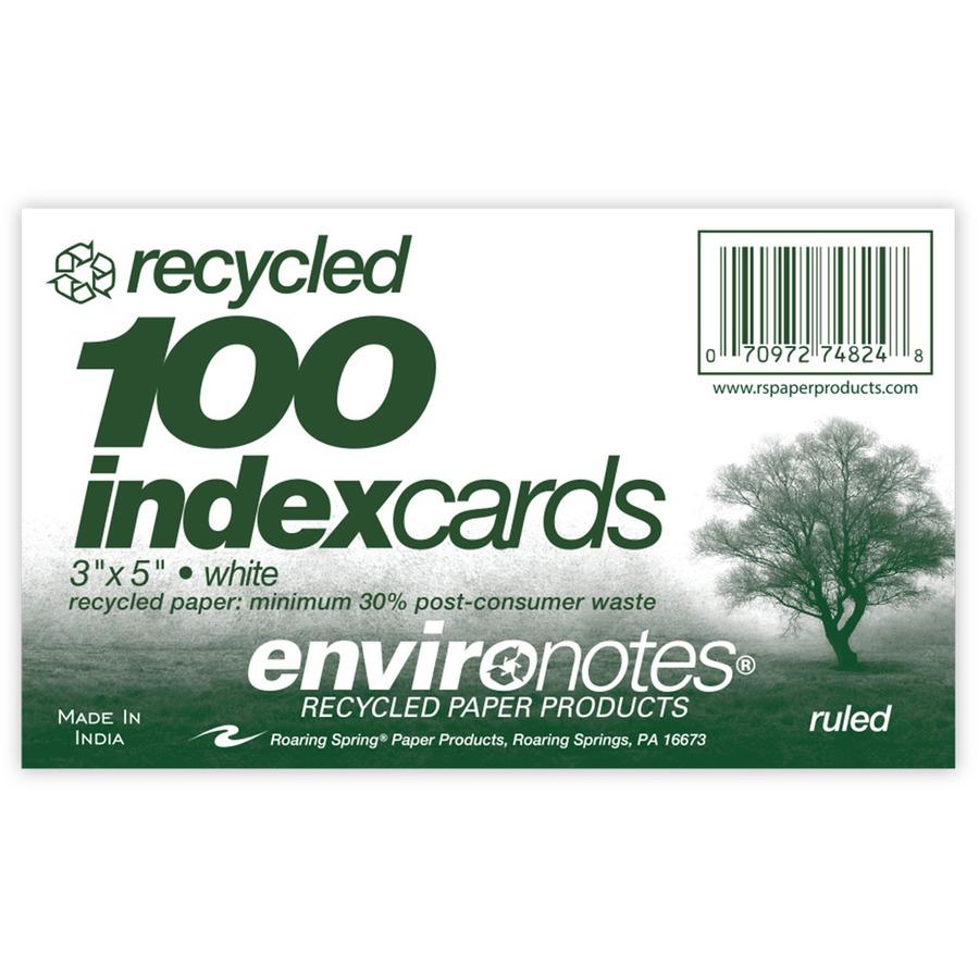 Roaring Spring EnviroNotes Index Cards - 100 Sheets - 200 Pages - Printed - Front Ruling Surface - 43 lb Basis Weight - 160 g/m&#178; Grammage - 5" x 3" - 0.75" x 5" x 3" - White Paper - Recycled - 36. Picture 3