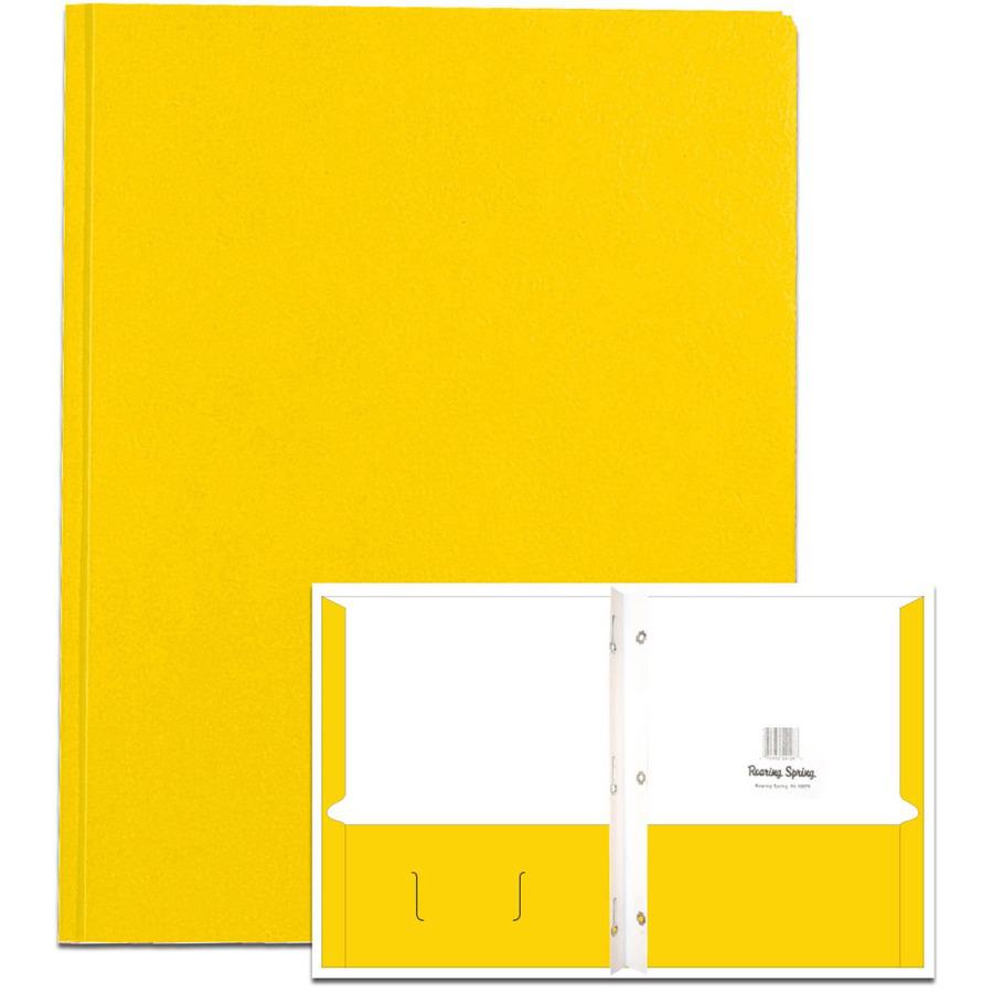 Roaring Spring Letter Fastener Folder - 8 1/2" x 11" - 50 Sheet Capacity - 3 x Prong Fastener(s) - 2 Internal Pocket(s) - Yellow - 250 / Carton. Picture 3