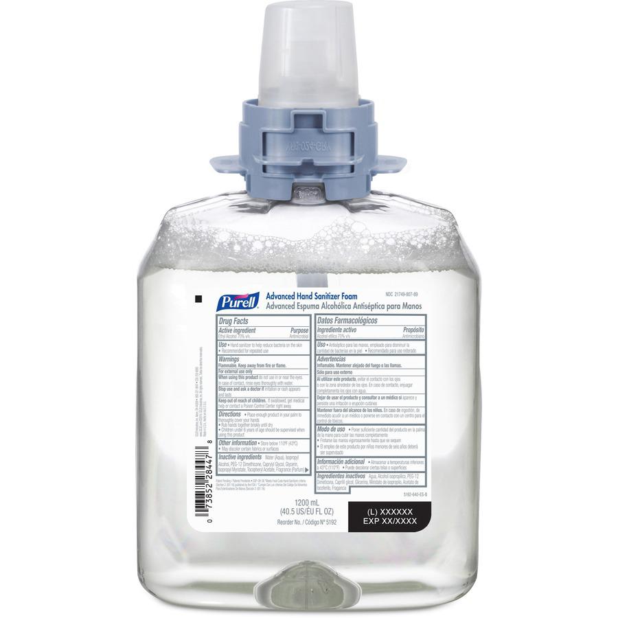 PURELL&reg; Hand Sanitizer Foam Refill - 40.6 fl oz (1200 mL) - Kill Germs - Hand - Moisturizing - Clear - 4 / Carton. Picture 4