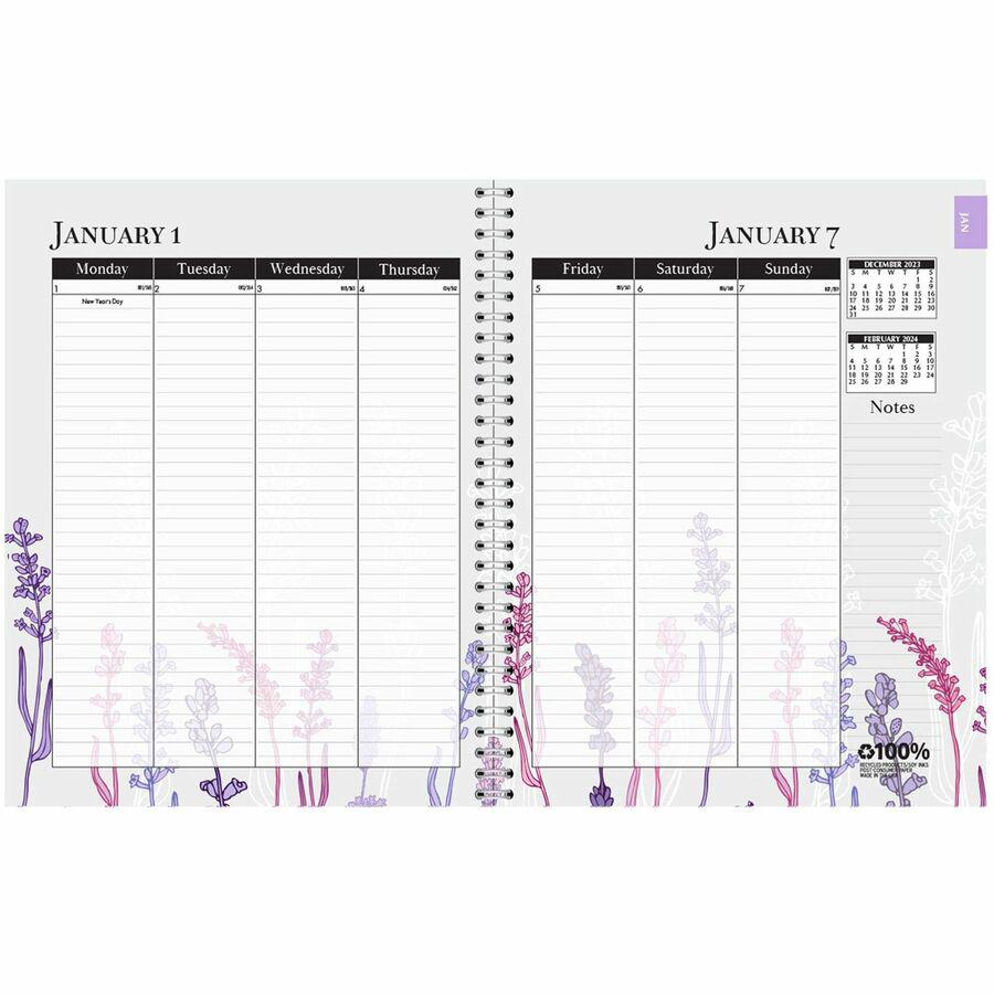 House of Doolittle Wild Flower Weekly/Monthly Planner - Julian Dates - Monthly, Weekly - 12 Month - January till December - 1 Week, 1 Month Double Page Layout - Spiral Bound - Multi, Silver - Paper - . Picture 2