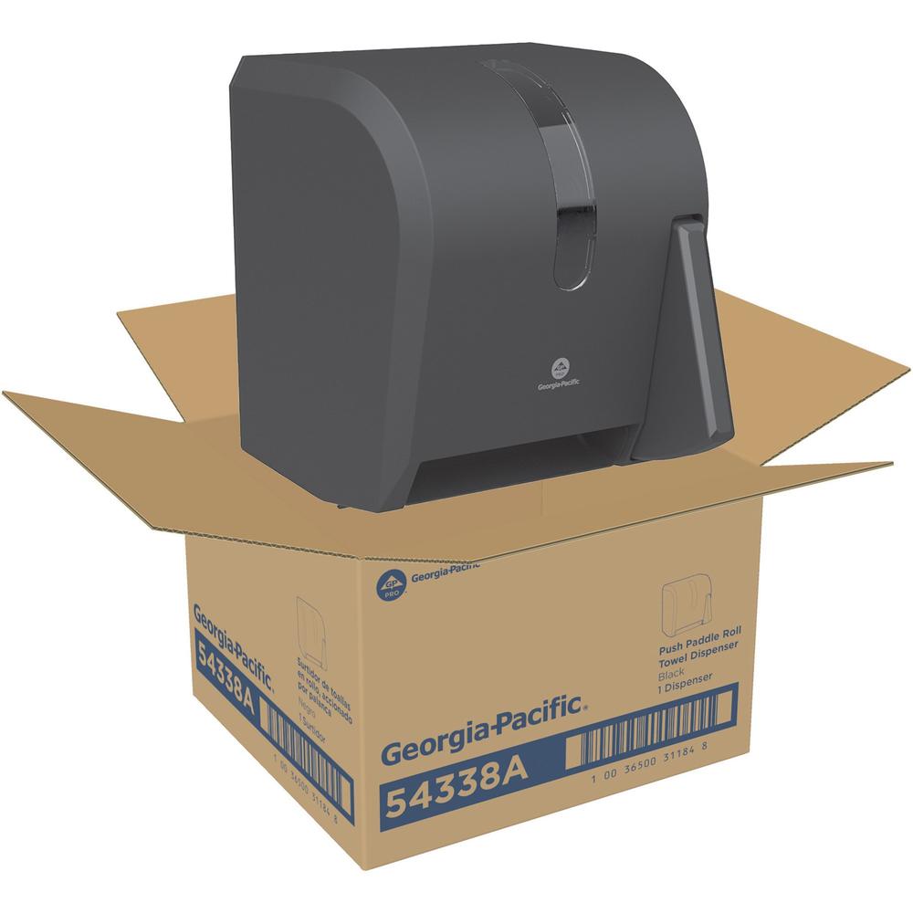 Georgia-Pacific Push Paddle Paper Towel Dispenser - Roll Dispenser - 14.3" Height x 12.8" Width x 10.5" Depth - Black - Hygienic, Durable, See Through Window - 1 / Carton. Picture 4