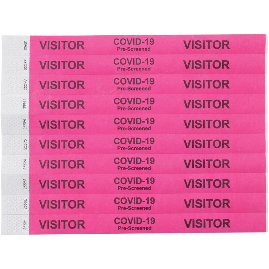 Advantus COVID Prescreened Visitor Wristbands - 3/4" Width x 10" Length - Rectangle - Pink - Tyvek - 500 / Pack. Picture 11