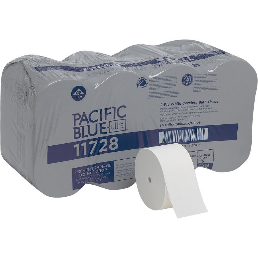 Pacific Blue Ultra Door Tissue Dispenser Refill - 2 Ply - 3.25" x 4.05" - White - 24 / Carton. Picture 4