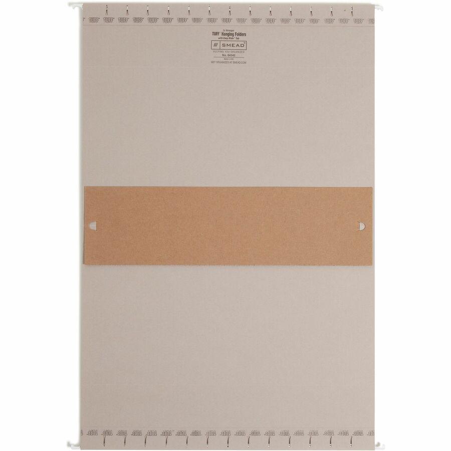 Smead TUFF 1/3 Tab Cut Legal Recycled Hanging Folder - 8 1/2" x 14" - 4" Expansion - Top Tab Location - Assorted Position Tab Position - Steel Gray - 10% Recycled - 18 / Box. Picture 6