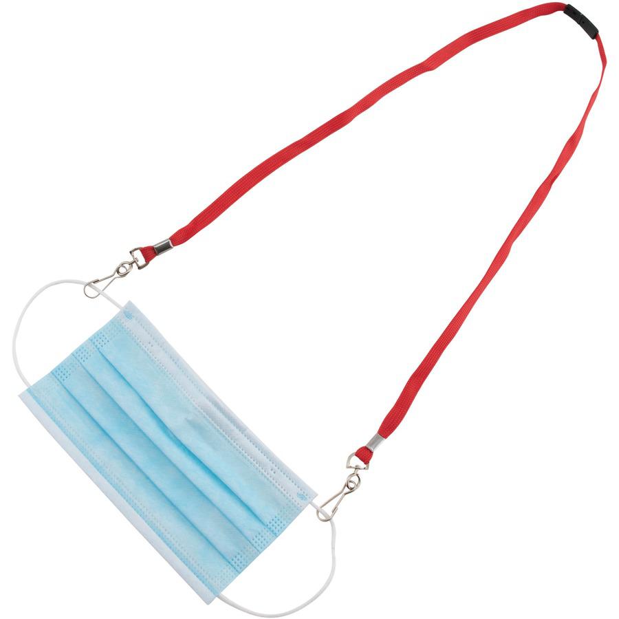 Advantus Face Mask Lanyard - 10 / Pack - 30" Length - Red. Picture 2