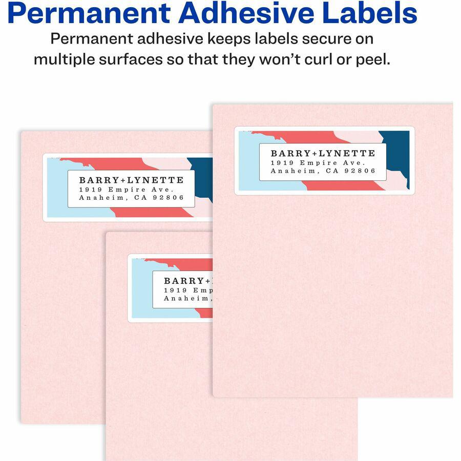 Avery&reg; Easy Peel Glossy Address Labels - 1" Width x 2 5/8" Length - Permanent Adhesive - Rectangle - Laser - White - Paper - 30 / Sheet - 50 Total Sheets - 1500 Total Label(s) - 5 / Carton. Picture 15