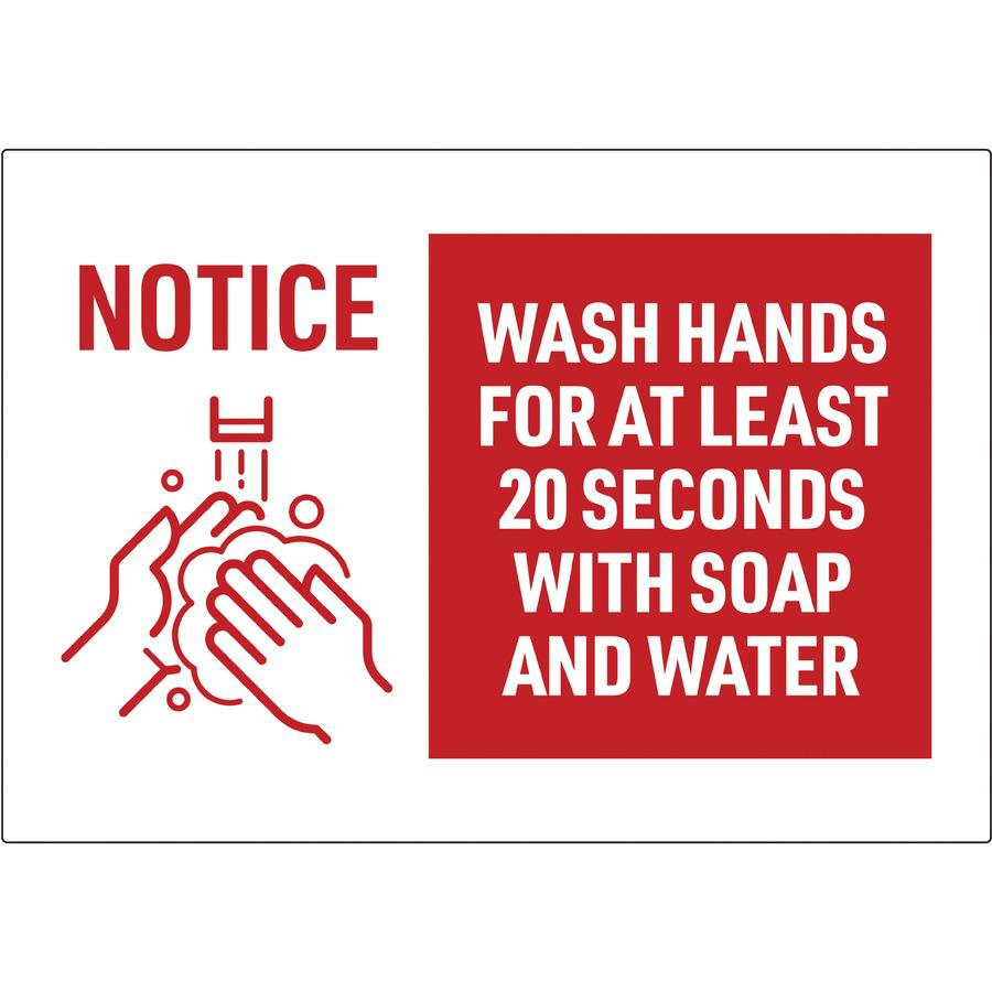Avery&reg; Surface Safe NOTICE WASH HANDS Wall Decals - 5 / Pack - Wash Hands for at Least 20 Seconds Print/Message - 7" Width x 10" Height - Rectangular Shape - Water Resistant, Pre-printed, Chemical. Picture 3