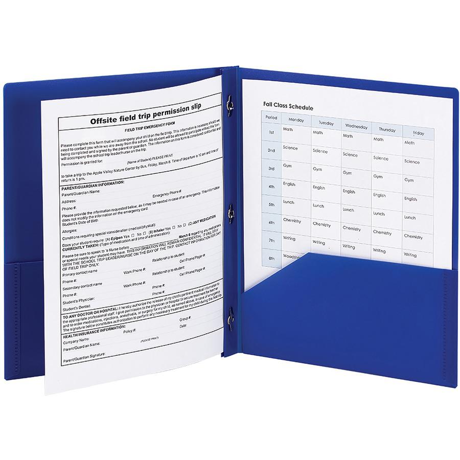 Smead Letter Fastener Folder - 8 1/2" x 11" - 180 Sheet Capacity - 2 x Double Tang Fastener(s) - 2 Inside Back Pocket(s) - Polypropylene - Blue - 72 / Carton. Picture 4