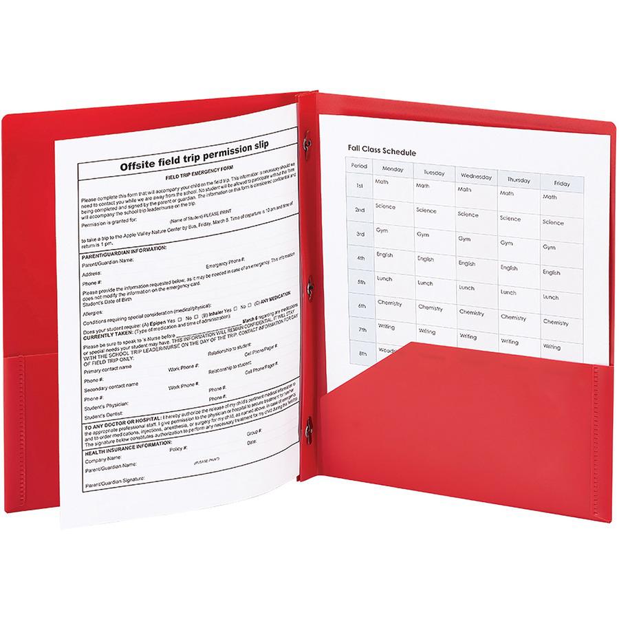 Smead Letter Fastener Folder - 8 1/2" x 11" - 180 Sheet Capacity - 2 x Double Tang Fastener(s) - 2 Inside Back Pocket(s) - Polypropylene - Red - 72 / Carton. Picture 6