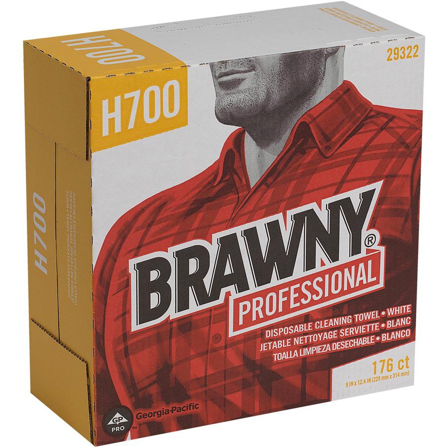 Brawny&reg; Professional H700 Disposable Cleaning Towels - Interfolded - 9" x 12.40" - 1760 Sheets - White - 176 Per Box - 10 / Carton. Picture 3