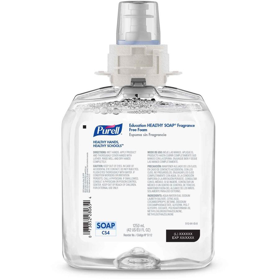 PURELL&reg; CS4 Education HEALTHY SOAP Fragrance Free Foam Refill - Fragrance-free ScentFor - 42.3 fl oz (1250 mL) - Dirt Remover, Kill Germs - Hand, Skin, School - Moisturizing - Dye-free - 4 / Carto. Picture 4