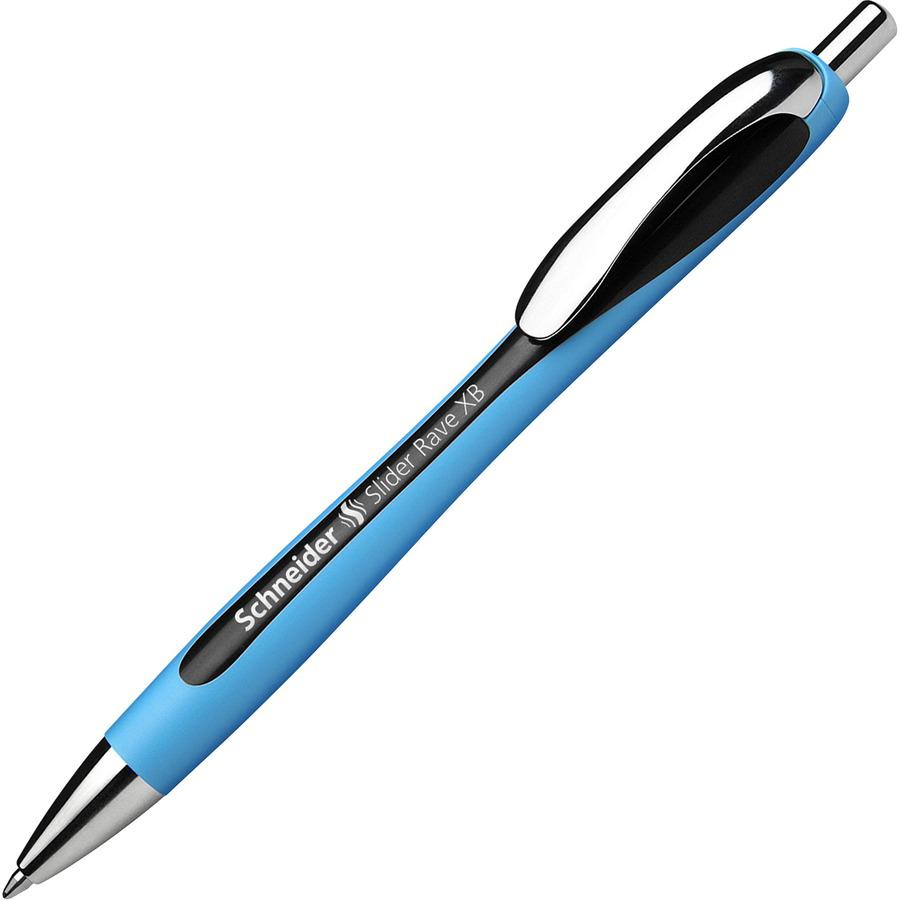 Schneider Slider Rave XB Ballpoint Pen - Extra Broad Pen Point - 1.4 mm Pen Point Size - Retractable - Black - Black Rubberized, Light Blue Barrel - Stainless Steel Tip - 5 / Pack. Picture 6