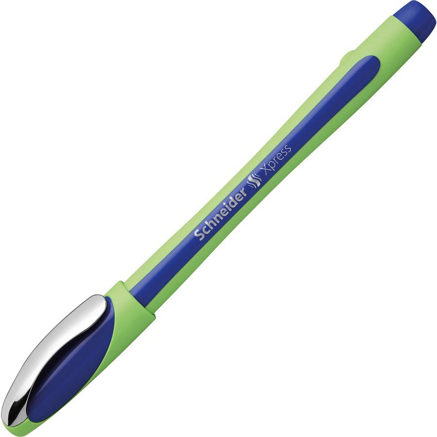 Schneider Xpress Fineliner Pen - Medium Pen Point - 0.8 mm Pen Point Size - Blue - Blue Rubberized, Green Barrel - Stainless Steel Tip - 10 / Pack. Picture 8