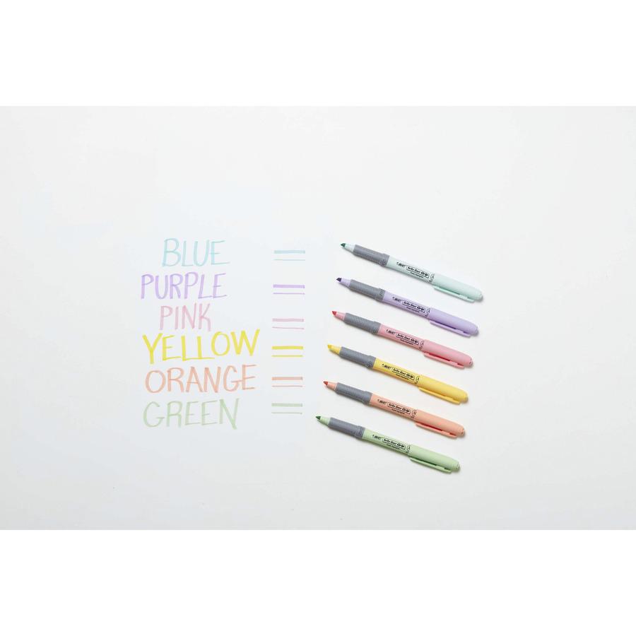 BIC Brite Liner Grip Highlighters, Assorted, 12 Pack - 1.6 mm Marker Point Size - Chisel Marker Point Style - Assorted, Pastel Yellow, Pastel Pink, Pastel Blue, Pastel Green, Pastel Purple, Pastel Ora. Picture 5