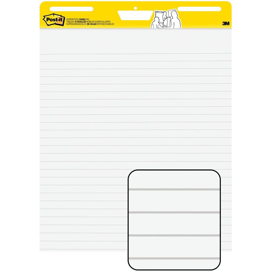 Post-it&reg; Easel Pad - 30 Sheets - Ruled25" x 30" - Self-stick, Resist Bleed-through, Handle, Sturdy Backcard, Universal Slot, Repositionable, Adhesive Backing - 6 / Carton. Picture 5