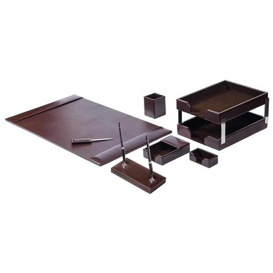 Dacasso Dark Brown Bonded Leather 9-Piece Desk Set - Leather, Velveteen - Dark Brown - 1 Each. Picture 4