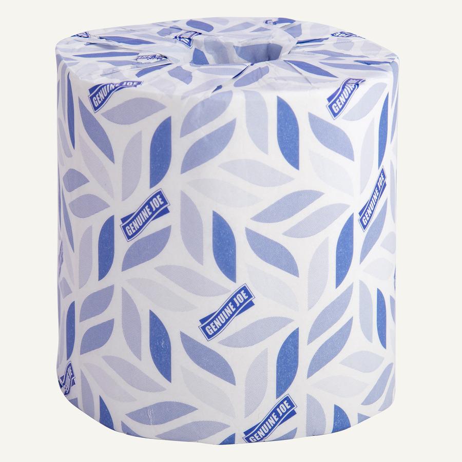 Genuine Joe 2-ply Bath Tissue - 2 Ply - 4.50" x 3.80" - 500 Sheets/Roll - White - Fiber - 96 / Carton. Picture 10