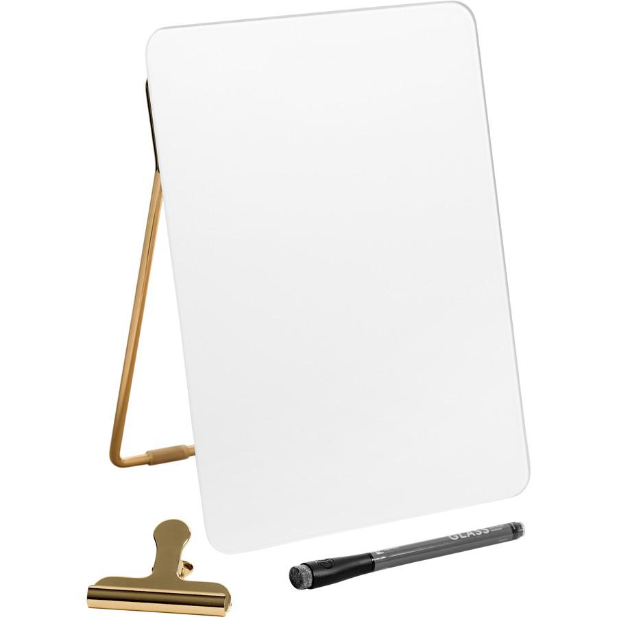 U Brands Glass Dry-Erase Desktop Easel, Tempered Glass, Gold Metal Stand, Removable Clip - Tempered Glass - Rectangle - Vertical - 1 Each. Picture 4