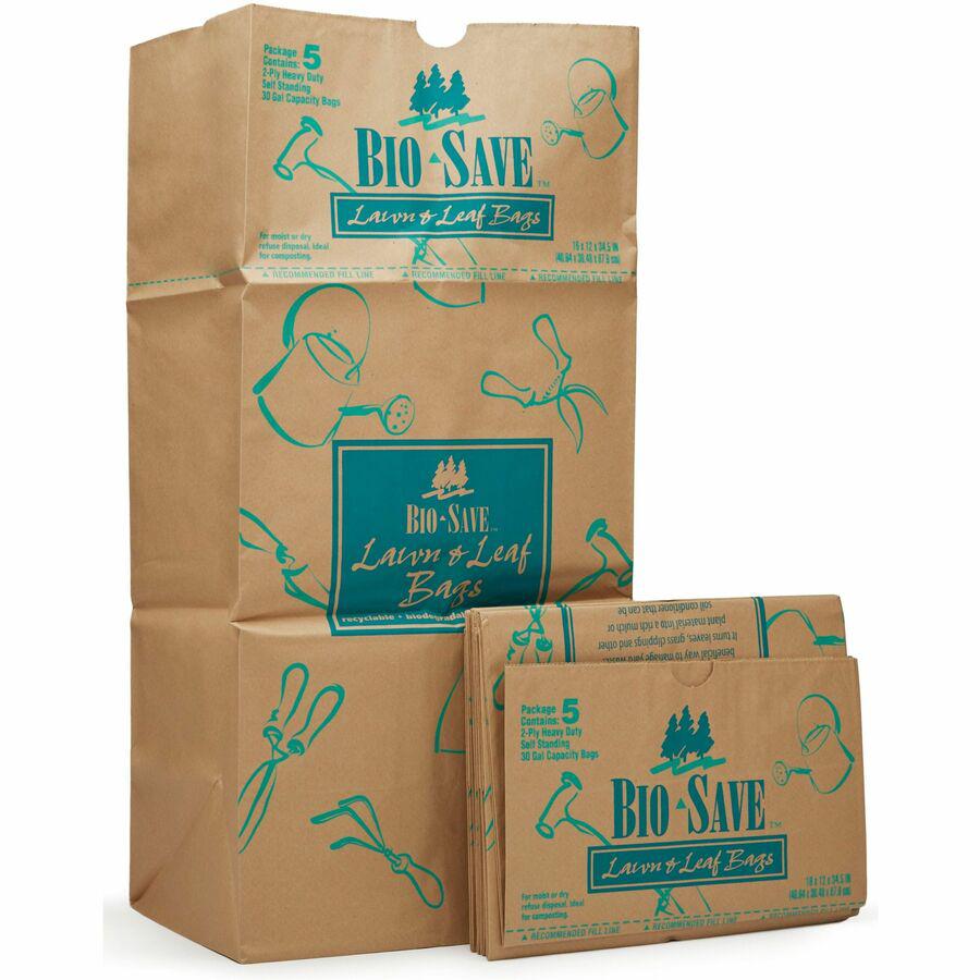 AJM Bio-Save 30-gallon Lawn & Leaf Bags - 30 gal Capacity - 16" Width x 12" Length - Brown - Kraft - 50/Carton - Waste Disposal - Recycled. Picture 6