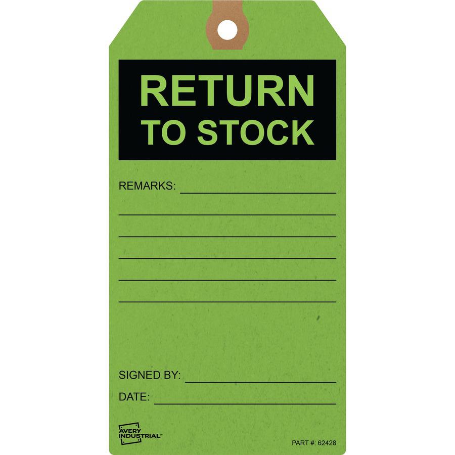 Avery&reg; RETURN TO STOCK Preprinted Inventory Tags - 5.75" Length x 3" Width - Rectangular - 12 / Carton - Card Stock - Green. Picture 6