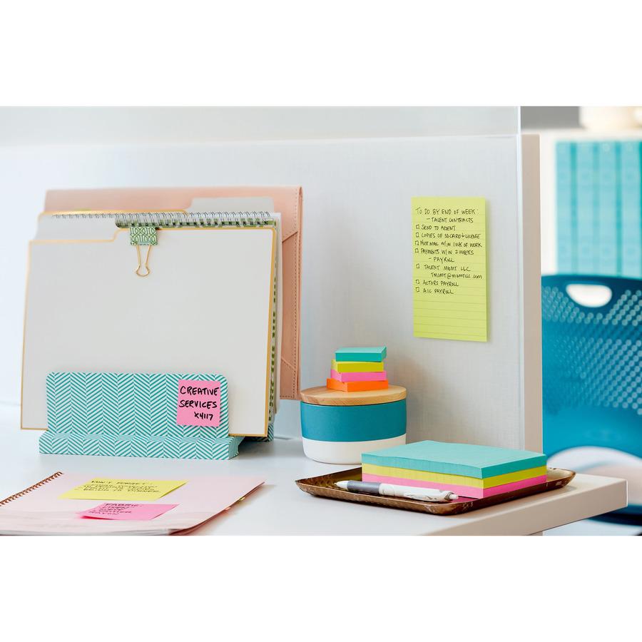 Post-it&reg; Super Sticky Notes - Supernova Neons Color Collection - 4" x 6" - Rectangle - 45 Sheets per Pad - Blue, Green, Pink, Lilac - Sticky - 24 / Pack. Picture 5