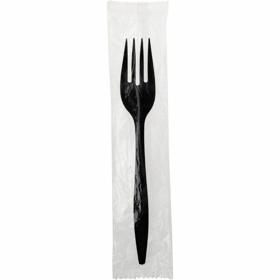 Genuine Joe Medium-weight Individually Wrapped Forks - 1000/Carton - Fork - Breakroom - Disposable - Black. Picture 8