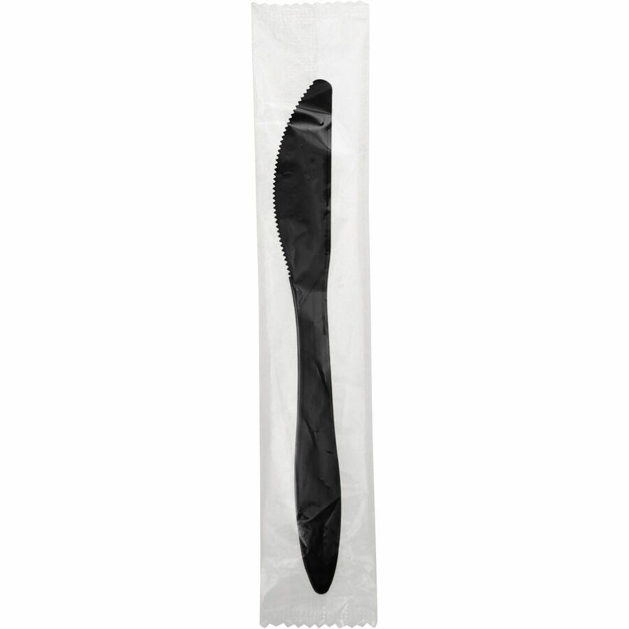 Genuine Joe Medium-weight Individually Wrapped Knives - 1000/Carton - Knife - Breakroom - Disposable - Black. Picture 9