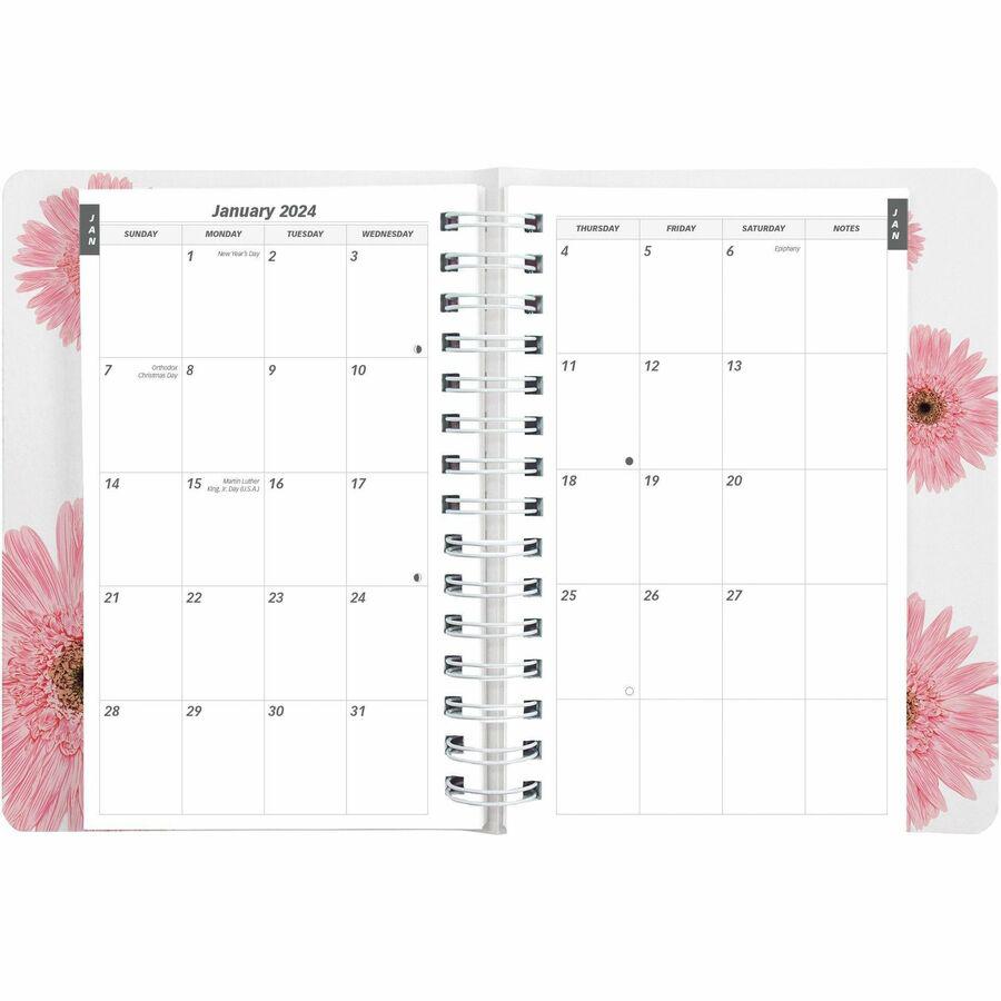 Brownline Essential Daily/Monthly Planner Book - Daily, Monthly - 12 Month - January - December - 7:00 AM to 7:30 PM - Half-hourly - 1 Day Single Page Layout - 8" x 5" Sheet Size - Twin Wire - Pink - . Picture 11
