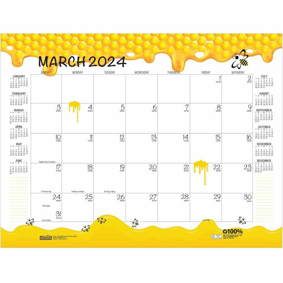 House of Doolittle Honeycomb Monthly Desk Pad Calendar - Julian Dates - Monthly - 12 Month - January 2024 - December 2024 - 22" x 17" Sheet Size - Desk Pad - Yellow - Reinforced Corner, Note Page - 1 . Picture 20