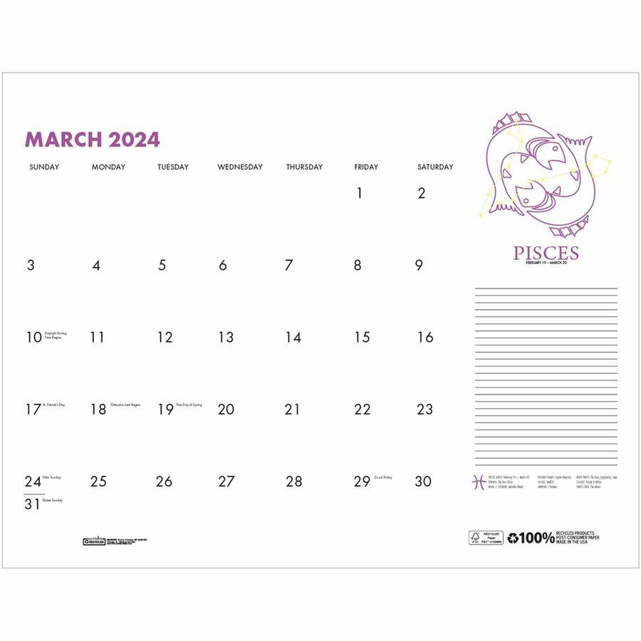 House of Doolittle Zodiac Monthly Desk Pad Calendar - Julian Dates - Monthly - 12 Month - January - December - 1 Month Single Page Layout - 18 1/2" x 13" Sheet Size - Headband - Desk Pad - Black, Mult. Picture 17