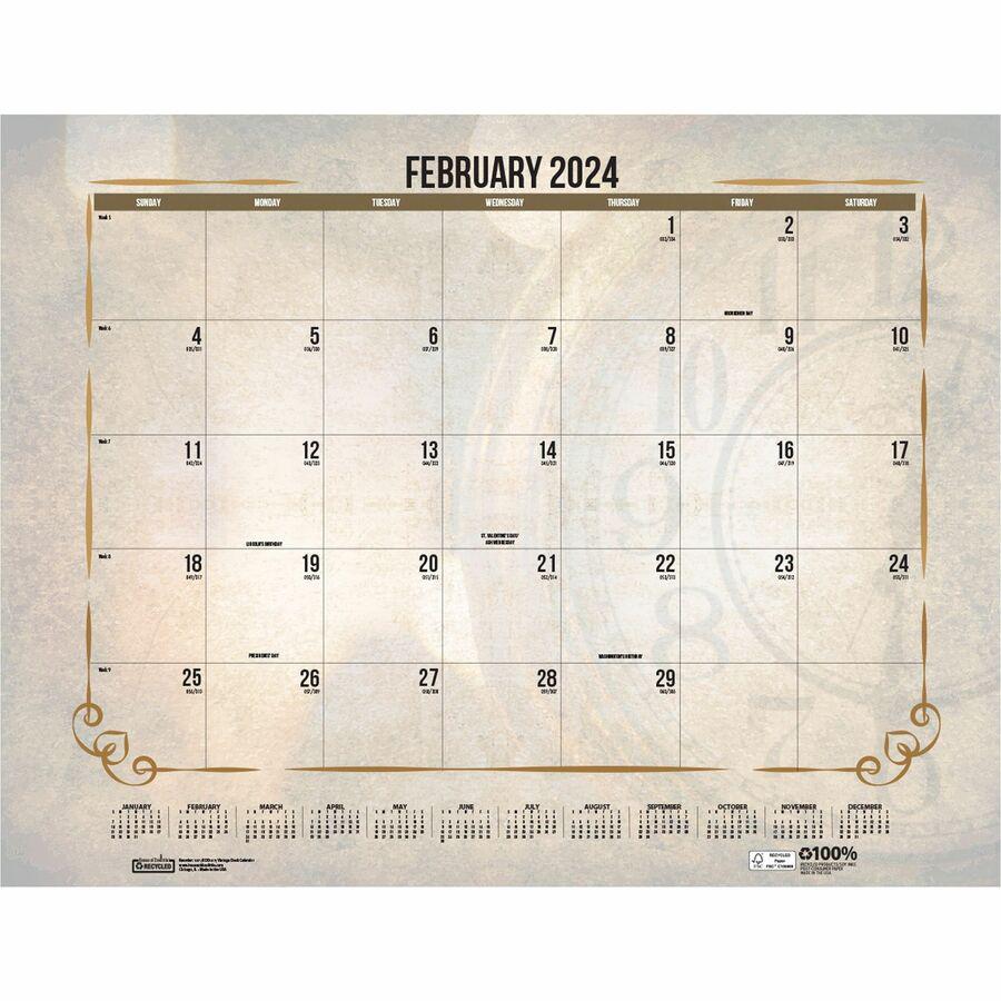 House of Doolittle Vintage Monthly Desk Pad Calendar - Julian Dates - Monthly - 12 Month - January - December - 1 Month Single Page Layout - 22" x 17" Sheet Size - Headband - Desk Pad - Brown - Leathe. Picture 20
