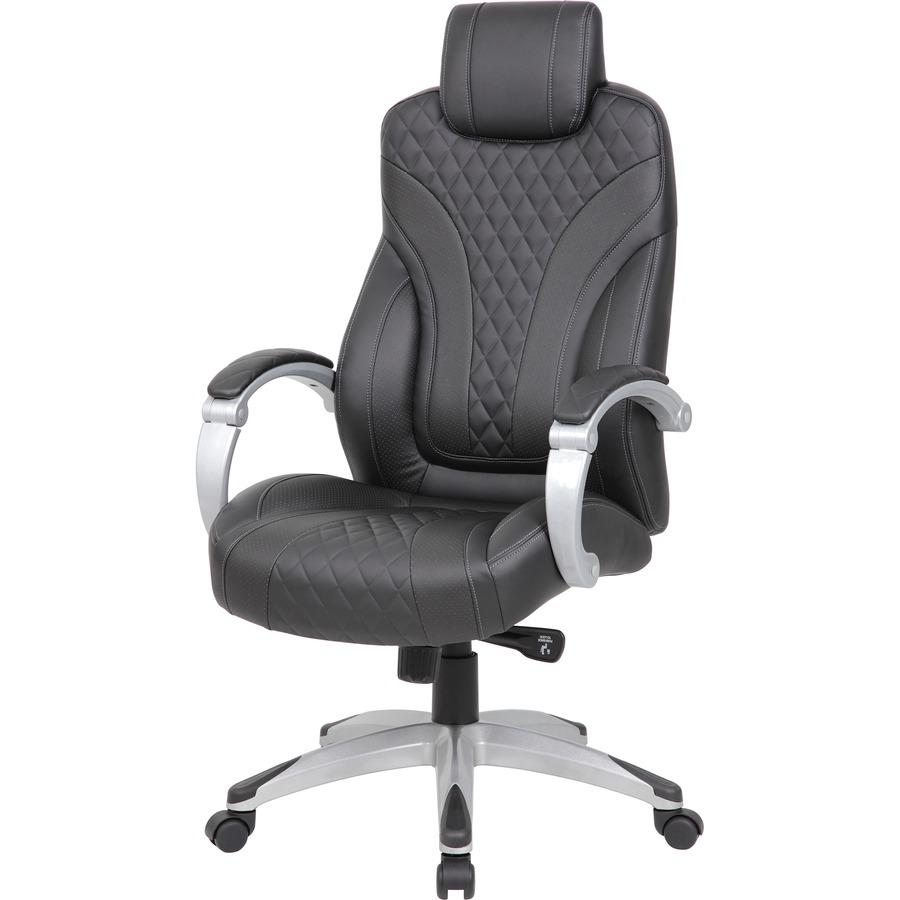 Boss Hinged Arm Executive Chair - Black Vinyl Seat - Black Back - 5-star Base - Armrest - 1 Each. Picture 14